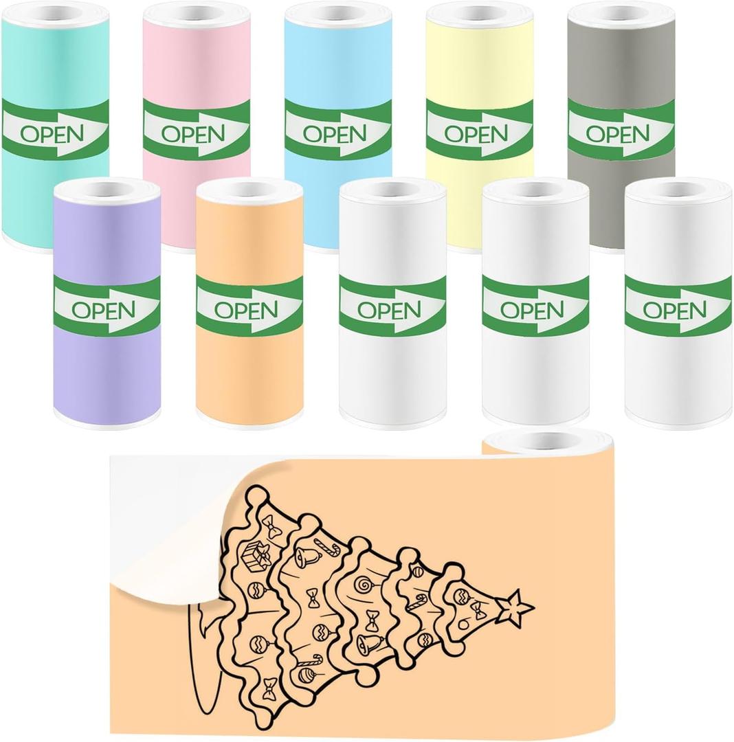 MIARALA 10 Rolls Colorful Mini Thermal Printer Sticker Paper, 57x25mm, High-Contrast Sticker Paper for Mini Pocket Printer, BPA-Free