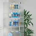 Consumest Over The Door Shower Caddy - 4 Tier Adjustable Hanging Shower Organizer Shelf with 2 Soap Holders & 22 Hooks, Rustproof Easy Installation Hanging Storage Rack for Bathroom, Silver