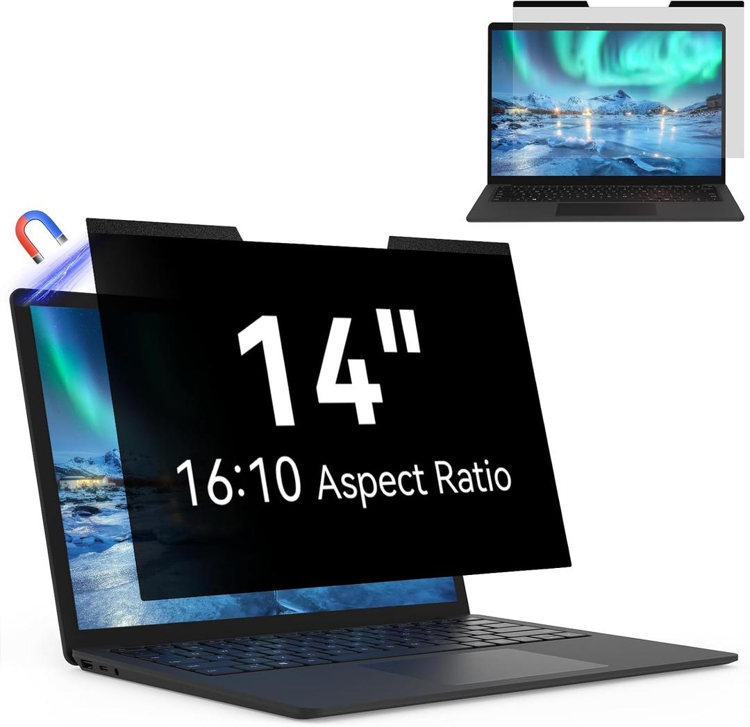 Magnetic Laptop Privacy Screen 14 Inch 16:10 Aspect Ratio Anti-Glare Blue Light Monitor Protector,Removable 14in Film for Lenovo HP Dell Acer Asus Thinkpad Envy Xps