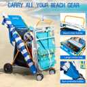 Old Bahama Bay Upright Beach Cart with Large Wheels for Sand, Wide Wheelbase, 100 lbs Capacity Beach Wagon with Insulated Cooler Bag, Mesh Body Board and Umbrella Holder