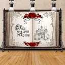 Leowefowa 7x5ft Once Upon a Time Backdrop for Photography Vintage Fairy Tale Books Opening Background Ancient Castle Red Rose Floral Romantic Story Birthday Wedding Party Banner Decor Studio Prop