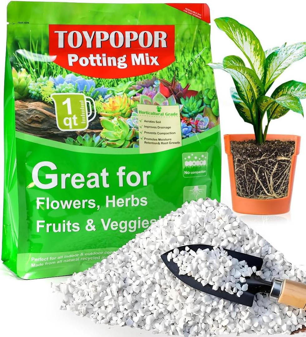 2 x TOYPOPOR Perlite for Plants, 3-6mm Organic Perlite for Gardening, Perlite for Plants Indoor, Soil Additive Conditioner Mix Improve Drainage and Ventilation Promote Root Growth and Soil Health 1qt