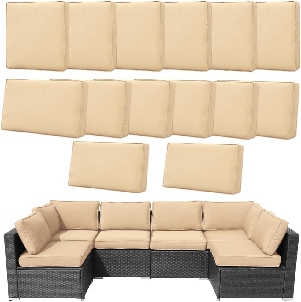 14Pcs Outdoor Cushion Covers Replacement Washable w/Zipper for 6-Seaters Sofa Patio Slipcovers Set Seat and Back Covers Only-23.6x23.6x4inch (Beige)