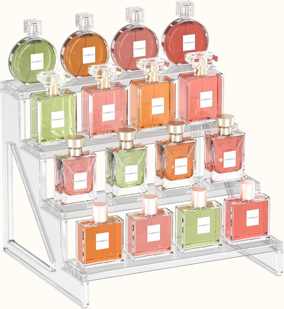 2 x Display Stand Organizer Room Decor - 4 Tier Acrylic Shelves Clear Display Risers, Perfume Organizer Stand,Cupcakes Stand Holder, Desserts Shelves Organizer and Decor for Bedroom, Bathroom, Party, 1 Pack(9 Inch ,1 Pack)