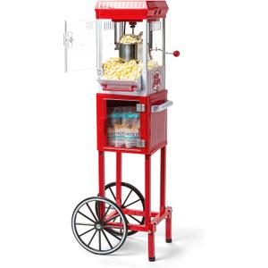 Nostalgia Popcorn Maker Machine - Professional Cart With 2.5 Oz Kettle Makes Up to 10 Cups - Vintage Popcorn Machine Movie Theater Style - Red & White