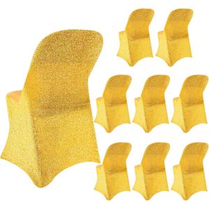 Kinlop 10 Pcs Gold Spandex Stretch Chair Cover, Gold Stretch Chair Slipcovers Fitted Removable Folding Cover Protector for Dining Wedding Home Banquet Party Decor Supplies(Bright Gold)