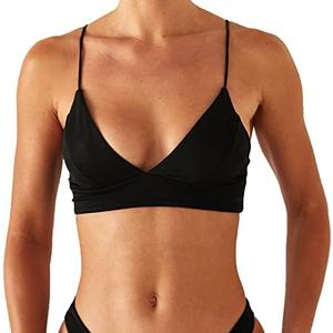Women's Bikini Top Soild Color Push Up V Neck Bathing Suit Swimsuit Top Size M, Black