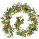 Brightown Pre-lit Christmas Garland with Lights, 6 Feet 20 LED Battery Operated Christmas Lights with Pine Cones, Berry, Eucalyptus Leaves, Indoor Christmas Decorations for Stairs, Fireplace, Door (1 Pack)