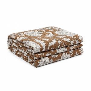 SQH Handblock Floral Print Handmade Cotton Kantha Quilting Boho Bedding Throw Blanket Hippie Queen/King Size Bohemian Block Kantha Quilt