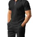 Csqopt Men's Polo Shirt and Shorts Set Summer Outfits Fashion Casual Short Sleeve Polo Suit for Men 2 Piece Shorts Tracksuit Black XL