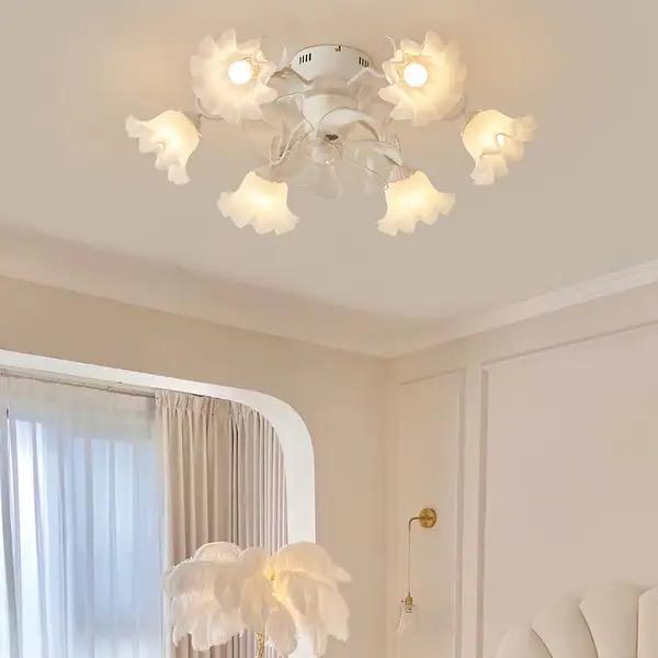Flower Chandelier Fan with Light and Remote, Modern Flush Mount Ceiling Fan, Bulb Not Included