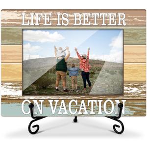 Vacation Picture Frame - Life is Better On Vacation 4x6 Wooden Frame with Stand, Gifts for Family Honeymoon Wedding, Home Office Desk Holiday Decorations