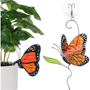 2 PCS Monarch Butterfly Decorations for Windows Hanging & Plant Decorations for Pots, Acrylic Suncatchers Butterfly Garden Yard Sun Catcher for Home Indoor Outdoor Decor- Gifts for Women