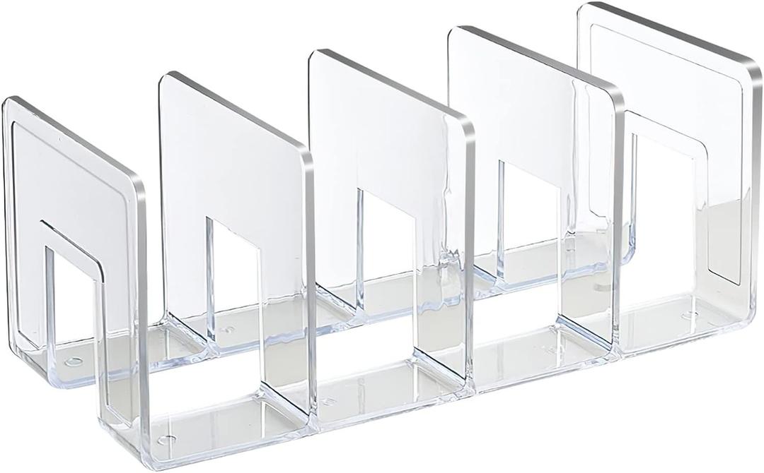 SAYEEC Acrylic File Sorter, Clear File Holder Acrylic Desk Organizer, Sturdy Desktop Files Organizer Files Folder Holder Rack for Envelopes Mail Letter Paper Notebook Electronics, 4 Sections, 1 Pack