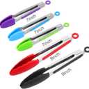 Kitchen Tongs with Silicone Tips - ForTomorrow Set of 5, 7 9 Inch Premium Silicone Tipped Tongs for Cooking Heat Resistant, Serving Food, BBQ (Multicolor)