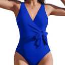 AI'MAGE Womens One Piece Swimsuits V Neck Slimming Bathing Suit Color Block Tie Side Swimwear Tummy Control Swim Suits 2025, XL
