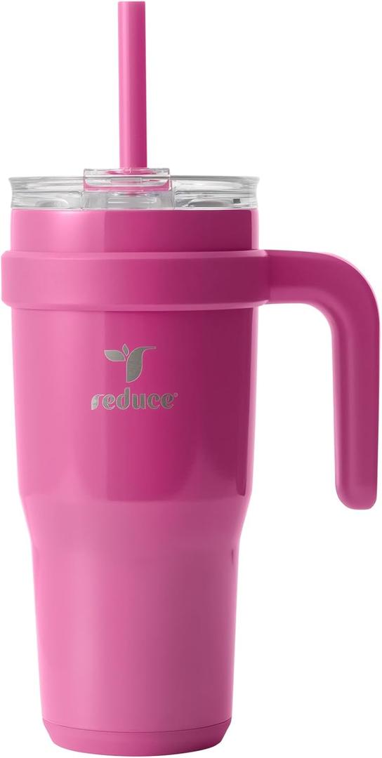REDUCE 24 oz Stainless Steel Tumbler with Handle - Dual-Wall Vacuum Insulated Travel Mug, Sweat-Proof Lid & Reusable Straw - Keeps Drinks Cold for 24 Hrs, Fits Cupholders, Dishwasher Safe - Sangria (24 Ounces)