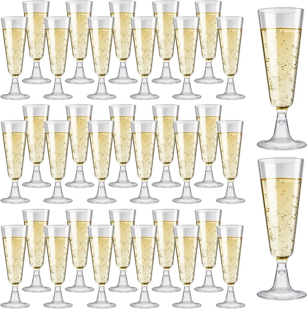 Soelomu 40 Pack Plastic Champagne Flutes, 5.5 OZ Disposable Wine Glasses Clear Mimosa Champagne Flutes for Party, Wedding, Birthday Decorations