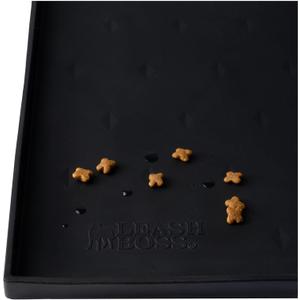 Leash Boss Waterproof Spill Guard Dog & Cat Silicone Dog Food Mat - Non-Slip Raised Edge Dog Bowl Mat - Waterproof Spill Guard Cat Food Tray - 25 x 17 in, Black