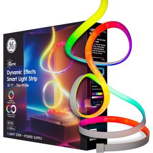 GE Cync Dynamic Effects Smart LED Light Strip with Music Sync, Color Changing WiFi Lights, Indoor Light Strip, Compatible with Alexa and Google Home, 32ft and Power Supply