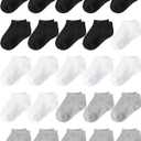 Glooarm 25 Pairs Toddler Socks, Kids Low Cut Ankle Half Cushion Athletic Socks for Boys Girls 1-14 Years (6-8 Years, Black, White, Gray)