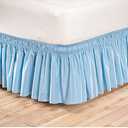 Pleated Three Sides Fabrics Wrap Around Style Egyptian Cotton Elastic 15 inch Drop Dust Bed Skirt for Twin/Full,Queen,King Size Beds(King, Sky Blue)