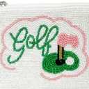 Pearl Beaded Coin Purse Handmade with Colorful Designs Savings Bag Small Zipper Pouch for Cash Card & Makeup (Golf)