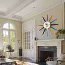 Large Wall Clock 31 Inch Modern Wall Clock Starburst Mid-Century Modern Decor Non-Ticking Battery Operated Colorful Clock Home Decorations for Living Room Bedroom Kitchen Office
