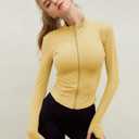 Lviefent Womens Lightweight Full Zip Running Track Jacket Workout Slim Fit Yoga Sportwear with Thumb Holes (Yellow, S)