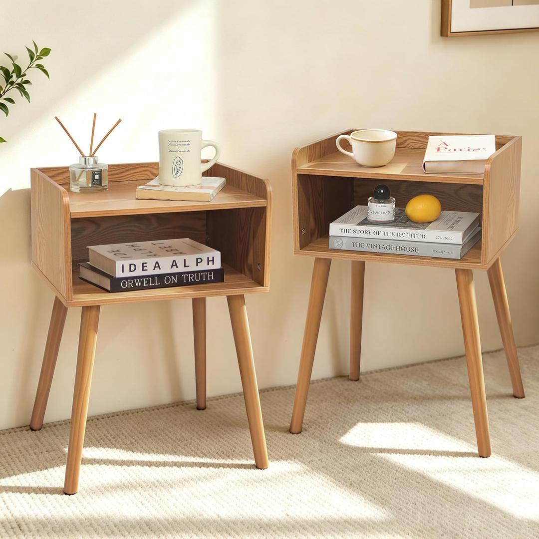 Nightstands Set of 2, Mid Century Side Table Bedroom with Storage, 11.81" x 15.75" x 23.62"