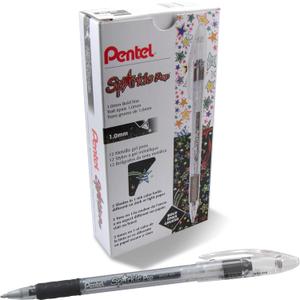 Pentel Sparkle Pop Metallic Gel Pen, (1.0mm) Bold Line, Black/Red Ink, Box of Pens (K91-DA)