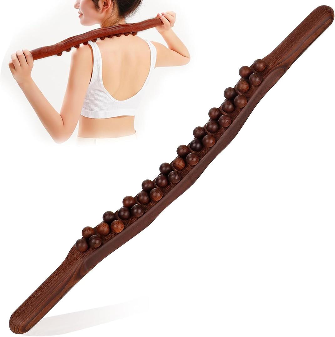 Guasha Wood Massage Stick Tools,31 Beads Back Massage Roller Stick,Lymphatic Drainage Massager for Body Shaping (31beads)
