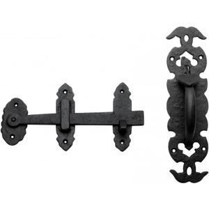 Renovators Supply Manufacturing Gate Latch Lock 6 in. Black Wrought Thumb Latch for Cabinet Doors and Gateswith Mounting Hardware