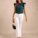 Women's Ruffle Cap Sleeve Blouse Elegant Mock Neck Business Casual Shirts (Green, M)