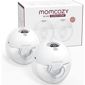 Momcozy M5 Hands-Free Wearable Breast Pump, Double-Sealed Flange for Baby-Like Comfort, 3 Modes & 9 Suction Levels, Portable Electric Pump – 24mm, 2-Pack Quill Gray