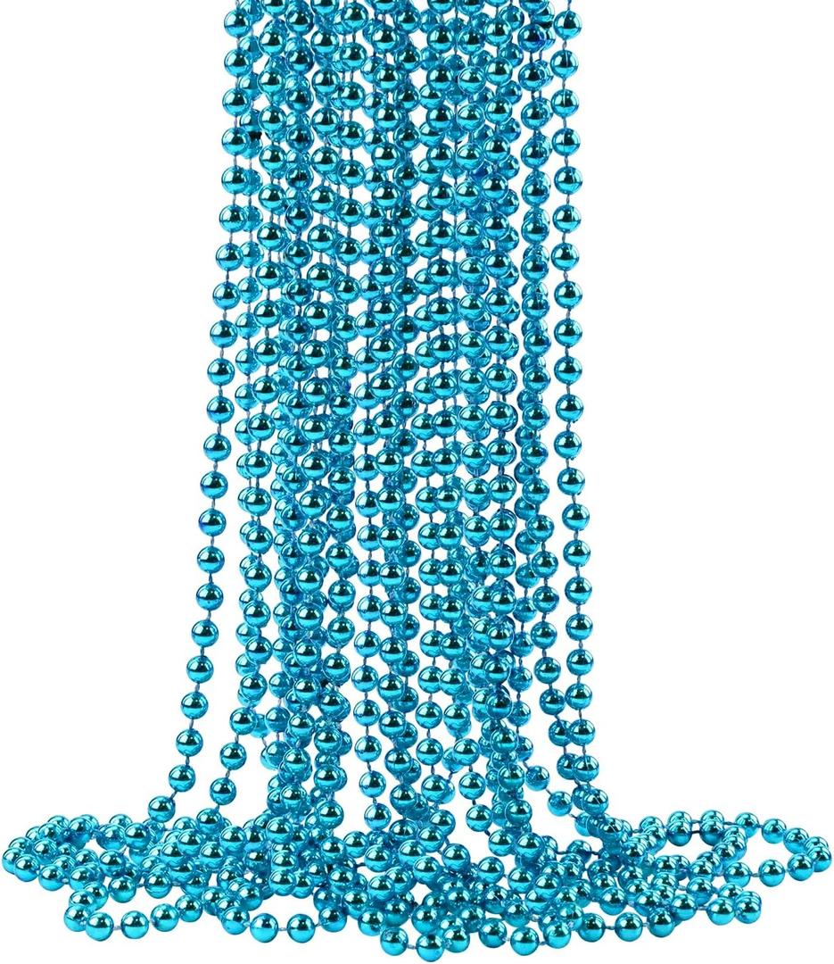 ZZYFGH 12 Pcs Teal Bead Necklaces, 33" 7mm Teal Mardi Beaded Necklaces Mardi Gras Beads School Spirit Day Necklace for Mardi Gras Party Christmas Festive Events, Party Favors Wedding Birthday Gender Reveal Party Supplies Decor