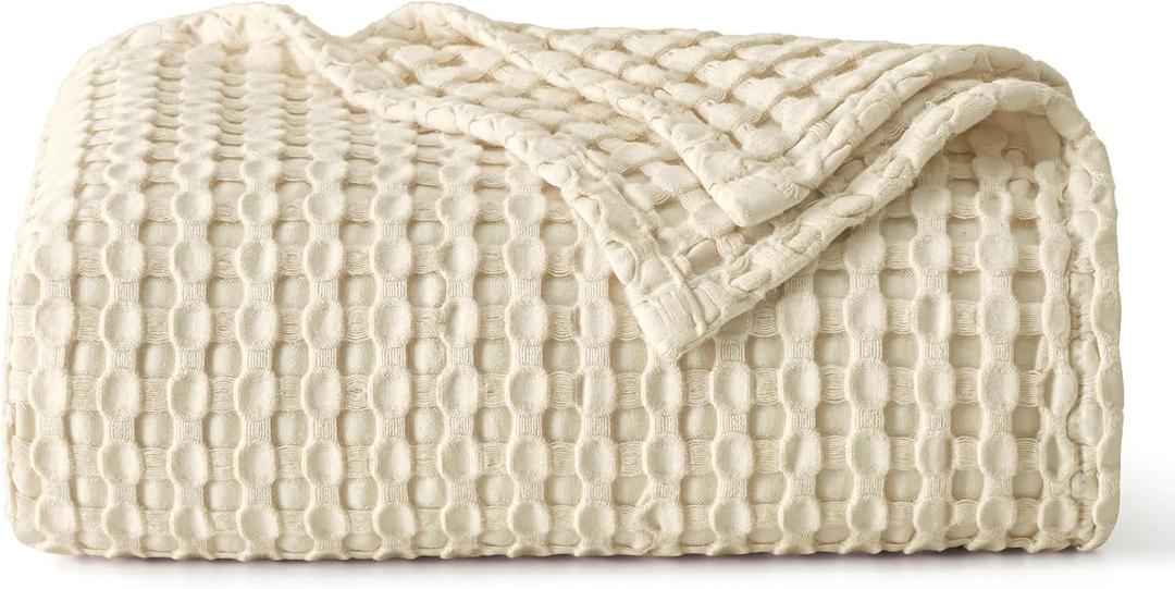 Bedsure Cooling Cotton Waffle Twin XL Blanket - Lightweight Breathable Blanket of Rayon Derived from Bamboo for Hot Sleepers, Luxury Throws for Bed, Couch and Sofa, Beige, 66x90 Inches (Twin XL (66" x 90"), Beige)