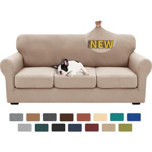 XINEAGE 2026 New 4 Pieces Couch Covers for 3 Cushion Couch Super Stretch Thick Soft Sofa Cover Anti Slip Sofa Slipcover Dogs Cats Furniture Protector (Khaki, 71"-91")