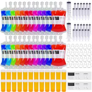 74Pcs Halloween Blood Bag for Drinks Reusable Blood Bags Drink Pouches Blood IV Bags Pill Candy Bottles Jelly Syringe for Halloween Masquerade Nurse Zombie Vampire Party Supplies Decoration