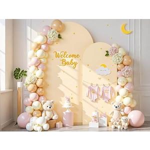 Champagne Arch Cover 3 Set-7.2FT, 6FT Arch Backdrop Cover Spandex Fitted Wedding Arch Stand Covers for Birthday Party Baby Shower Bridal Shower Wedding Ceremony Banquet Photo Background Decorations
