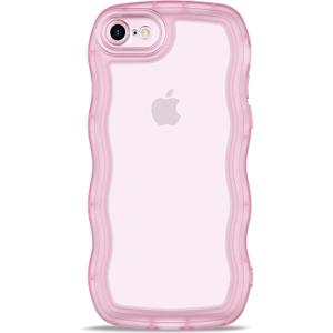 Anuck for iPhone SE Case 2022/2020, iPhone 8/7 Case Wavy Edge Clear Back Design, Anti-Slip Grip Cute Wave Curly Frame Shape Shockproof Soft TPU & Hard Bumper Protective Phone Cover, Clear Pink