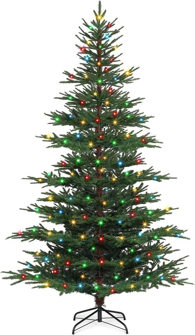 8 FT Pre-Lit Artificial Christmas Tree with 400 Dual-Color LEDs & Timer, 890 Realistic Branch Tips, Metal Stand for Holiday Home Christmas Decorations