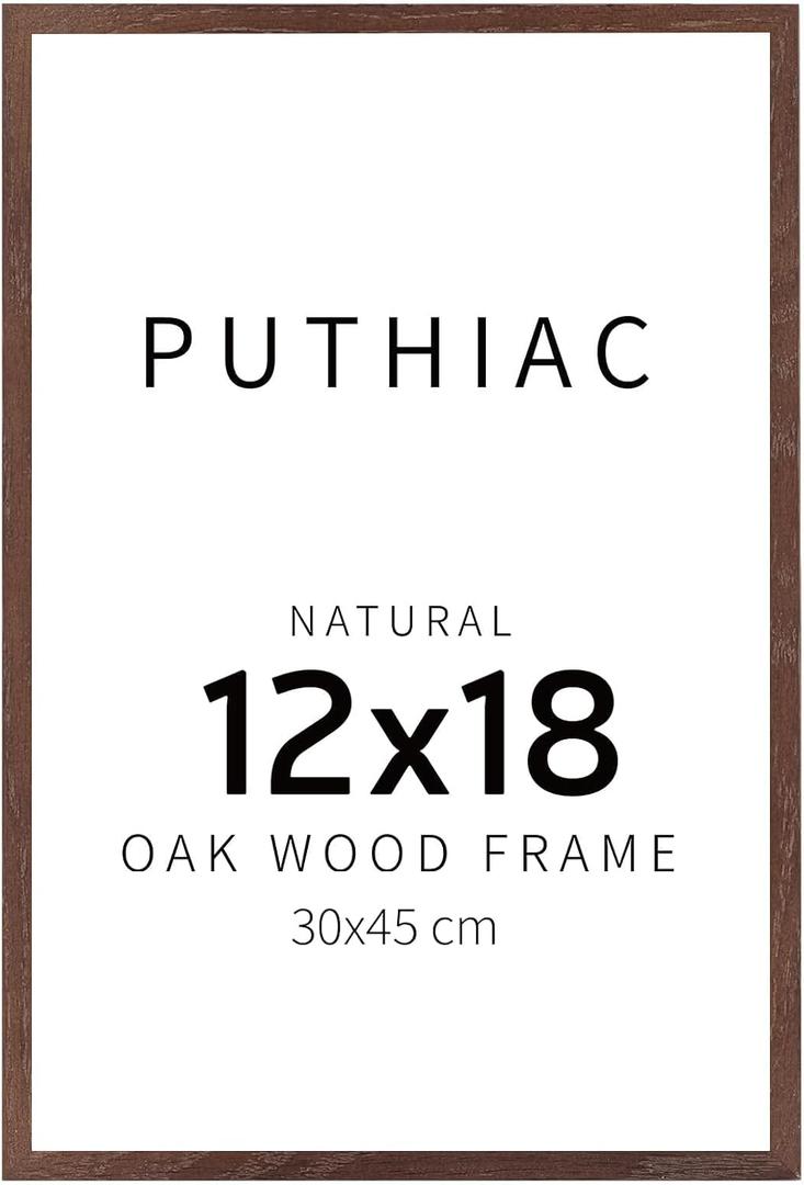 puthiac 12x18 Solid Oak Wood Picture Frame, Fits 8x12 with Mat or 12x18 Without Mat, Wall Display Only, Vertical or Horizontal, Plexi Front, 1 Pack, Walnut