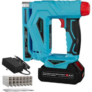 18V Nail Gun Cordless with Battery, 2 in 1 Brushless Nail Gun and Staple Gun, 3/8 Inch, with 1000 Nails and 1000 Staples, Single and Contact Firing Modes