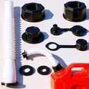 Black Gas Can Spout Replacement, 1/2/5/10 Gallon Gas Can Nozzle Kit, include 2 Different Size Screw Collar Caps, Gas Can Vent Caps, Base Caps, Thick Rubber pad and Spout Cover