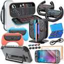 Switch 2 Accessories, Bundle Case for Nintendo Switch 2 (2025), MENEEA 20-IN-1 Kits: Carrying Case, Controller Charger Dock, Grips for Joy Con,Steering Wheels for Mario Kart,Protective Cover for Controller Console for Switch 2 (White)