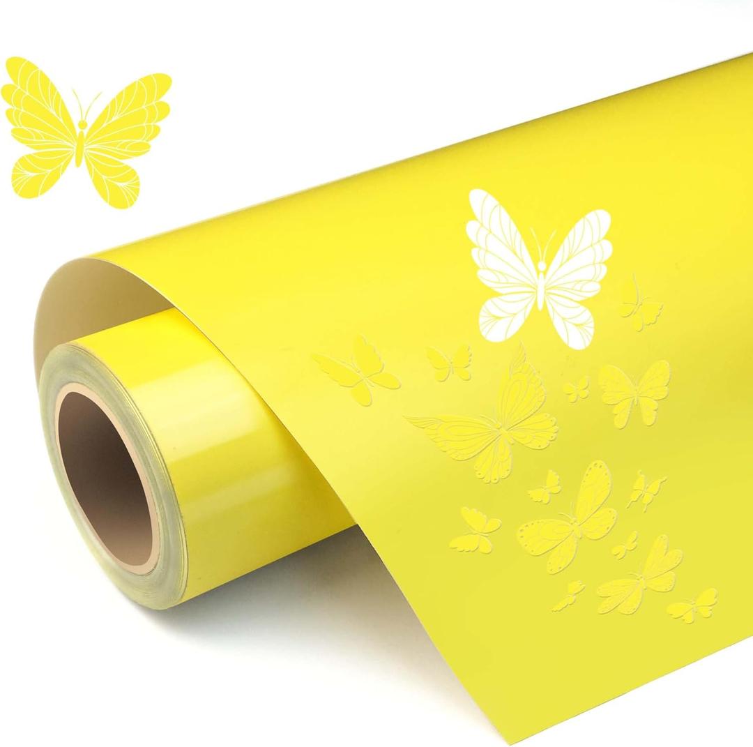 Yellow Permanent Vinyl, 12'' X 11FT Durable & Removable Vinyl Roll for Decor Sticker, Car Decal, Scrapbooking, Signs & Waterproof