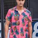 RAISEVERN Mens Hawaiian Shirt Casual Button Down Short Sleeve Tropical Beach Dress Shirt for Summer Holiday (Pink, M)