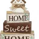 4 Pcs Farmhouse Tiered Tray Decor Home Sweet Home Rustic Wooden Tabletop Sign Neutral Heart House Shaped Shelf Mantle Kitchen Decoration Housewarming Gifts