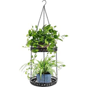 Plant Hanger Indoor Outdoor, 2 Tier Hanging Planter Plant Shelf, Metal Hanging Plants Holder for Indoor Outdoor Plants (1 Pack)